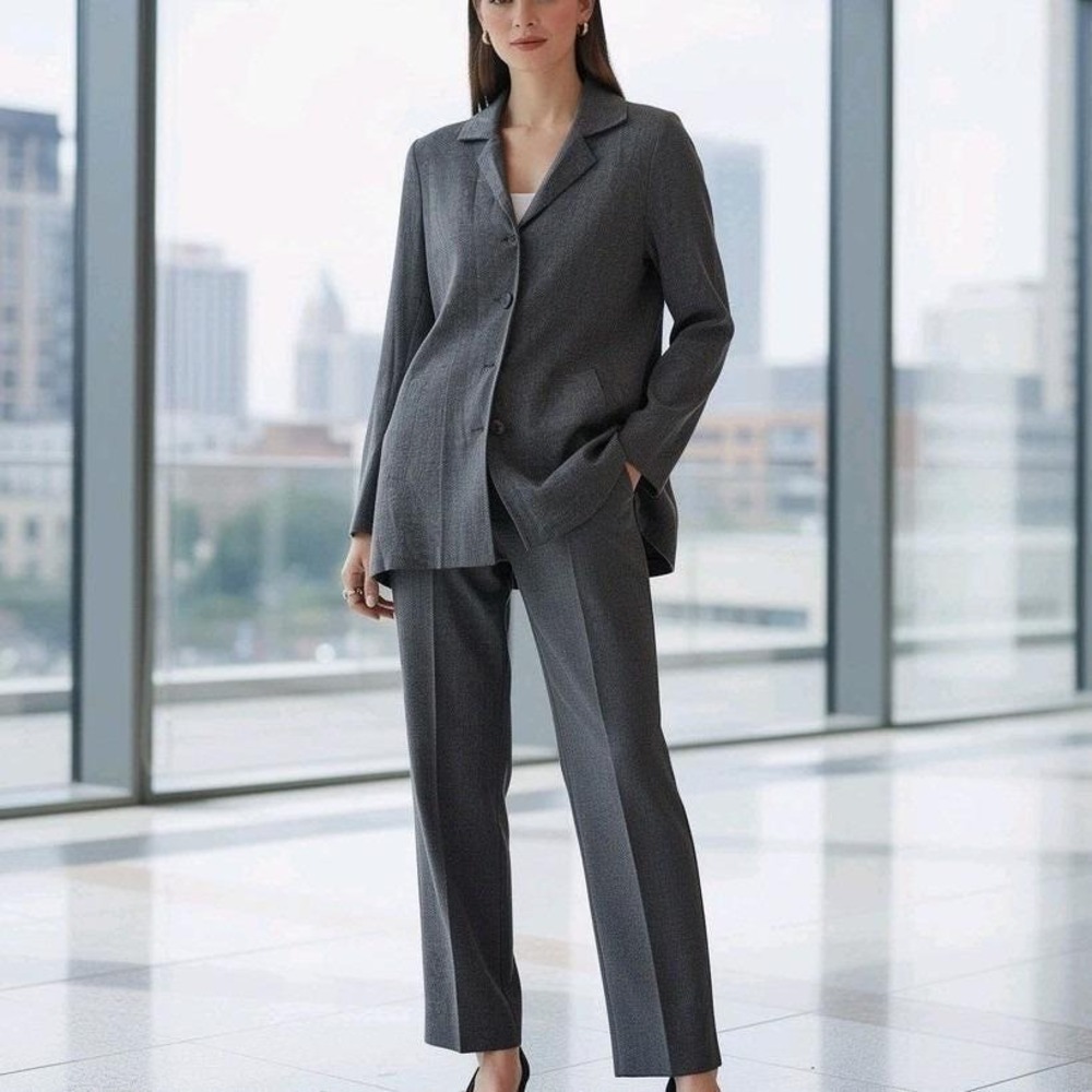 Vintage Private Edition by Chico's Women's Gray Blazer Pants Suit Set Sz 0 Small
